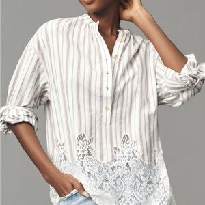 Anthropologie Pilcro Multicolor Striped Blouse with Lace Hem